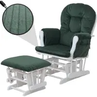 Mendler Relaxsessel MCW-C76, Schaukelstuhl Sessel Schwingstuhl mit Hocker Stoff Cord 320g/m² grün Gestell weiß