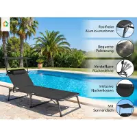 Prestige Home Living Outdoor Komfort-Sonnenliege inkl. Kissen gepolstert aus Aluminium - Schwarz