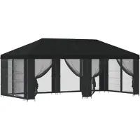 Syfax Pavillon mit Seitenwänden 6 x 3 m Schwarz Polyester und Stahl