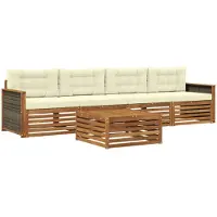 vidaXL Outdoor-Sofagarnitur mit Kissen 5 pcs Natur und Creme