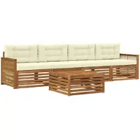 vidaXL Outdoor-Sofagarnitur mit Kissen 5 pcs Natur und Creme