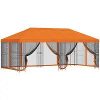 Syfax Pavillon mit Seitenwänden 6 x 3 m Orange Polyester und Stahl