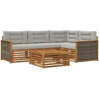 vidaXL Outdoor-Sofagarnitur 5 Stk. Natürlich und Hellgrau