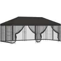 Syfax Pavillon mit Seitenwänden 6 x 3 m Anthrazit Polyester und Stahl
