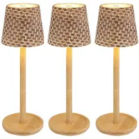 Globo Lighting 3x LED Tischleuchte, Flaschen, Bambus, Touchdimmer, H 33 cm