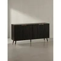 KADIMA DESIGN Sideboard 150x81x39 cm Anrichte Schwarz mit Eiche-Nachbildung, Kommode mit Türen, Kommodenschrank Flurschrank Modern, Standschrank Wohnzimmer Metallbeine