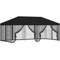 Syfax Pavillon mit Seitenwänden 6 x 3 m Schwarz Polyester und Stahl