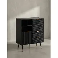 KADIMA DESIGN Sideboard 77x97x40 cm Anrichte Schwarz mit Eiche-Nachbildung, Kommode mit Türen und Schubladen, Kommodenschrank Flurschrank mit Regal Modern, Standschrank Wohnzimmer Metallbeine