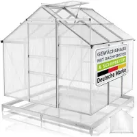 Juskys Gewächshaus 3,6 m², inkl. Fundament, Aluminiumgestell, UV-beständig, abschließbar