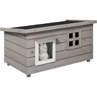 PawHut Katzenhaus Katzenhütte mit Asphaltdach Katzenhöhle Kleintierhaus mit Fenster für Katzen Hunde Outdoor Winterfest Tannenholz Grau Schwarz 87 x 52 x 44 cm