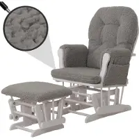 Mendler Relaxsessel HWC-C76, Schaukelstuhl Sessel Schwingstuhl + Hocker Stoff Bouclé 480g/m² grau Gestell weiß
