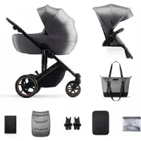 Kinderkraft PRIME 2 2-in-1 - Kombikinderwagen bis 22 kg - große Babywanne - vollgefederte Räder - wasserdichtes Verdeck - Grau