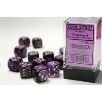 Chessex 16mm d6 with pips Dice Blocks (12 Dice) - Vortex Purple w/gold