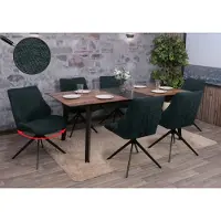 MCW 6er-Set Esszimmerstuhl MCW-O48, Küchenstuhl, drehbar Auto-Return, Stoff/Textil Chenille (320g/m²) petrol-grün