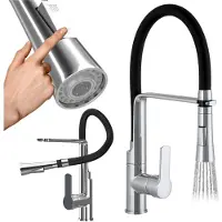 Granitan | Küchenarmatur Vegas - Silber - 43 cm - Flexibler Auslauf - Ausziehbare Brause