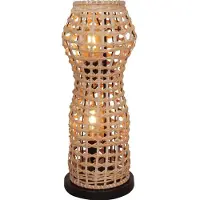 Licht-Erlebnisse Stehleuchte Rattan Boho Metall Schwarz E27 H:60 cm Korb Stehlampe Wohnzimmer