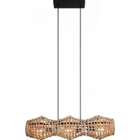 Licht-Erlebnisse Hängelampe Rattan Metall Schwarz E27 3-flammig 80 cm Pendelleuchte Wohnzimmer