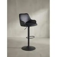 KADIMA DESIGN Barhocker Kunstleder Schwarz Hocker mit Lehne 86 - 106 cm, Küchenhocker Höhenverstellbar Modern 100 kg, Barstuhl Tresenhocker mit Metall-Trompetenfuß, Bistrohocker Gepolstert mit Armlehne
