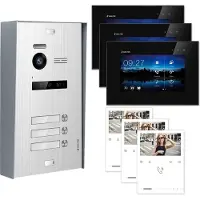 Balter EVO Aufputz Silber 7" Monitor Schwarz + Quick Video Türsprechanlage Set für 3 Familienhaus