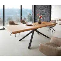 DELIFE Esstisch Edge 260x100 XL Akazie Natur Kreuzgestell Rechteck Schwarz Live-Edge