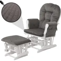 Mendler Relaxsessel HWC-C76, Schaukelstuhl Sessel Schwingstuhl mit Hocker Stoff Cord 320g/m² dunkelgrau Gestell weiß