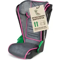 Walser, Robert Auto Kindersitz Noemi, extra schmaler Reisekindersitz (3-8 Jahre) 100-135 cm, klappbare Sitzerhöhung Auto Kinder, ECE R129 Sitzerhöhung waschbar, Autositz Größe 57x46x22 cm Schwarz/Pink