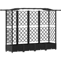 vidaXL Hochbeet mit Rankgitter und Dach Schwarz 203,5 x 40 x 123 cm PP