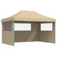vidaXL Partyzelt Faltbar Pop-Up mit 3 Seitenteilen Beige