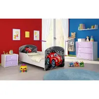 ACMA I Jugendbett Kinderbett Junior-Bett Komplett-Set mit Matratze Lattenrost Weiß 04 Rote Auto 160x80