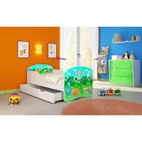 ACMA I Jugendbett Kinderbett Junior-Bett Komplett-Set mit Matratze Lattenrost Weiß 30 Dino 160x80 + Bettkasten