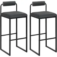 Woltu Barhocker 2er Set mit Fußstütze, Hochstuhl, Samthocker, aus Metall, Dunkelgrau
