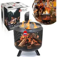 Heat Outdoor Living Trommel Schwarz - Feuerkorb für den Garten - Feuertonne & Feuerstelle - Feuerkorb aus stabilem Stahl für Entspannte Abende - Feuerkorb auf Beinen - Feuerkorb mit Grill Schwarz