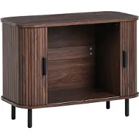 Beliani Sideboard Dunkelbraun MDF-Platte mit 2 Schiebetüren Lamellen-Optik Retro Mehrzweckschrank Schlafzimmer Wohnzimmer Esszimmer Ausstattung