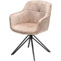Riess Drehbarer Design Stuhl champagner greige Samt im Retrostil mit Ziersteppung Esszimmerstuhl Essstuhl