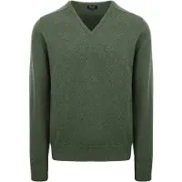 William lockie Pullover Lammwolle V-Ausschnitt Olivgrün