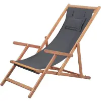 vidaXL Klappbarer Strandstuhl Stoff und Holzrahmen Grau