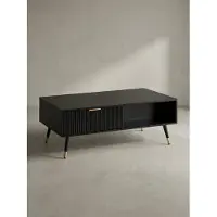 KADIMA DESIGN Couchtisch 110x60x43 cm Schwarz mit Eiche-Nachbildung Wohnzimmertisch, Sofatisch Rechteckig mit Stauraum, Kaffeetisch mit Schubladen, Tisch Wohnzimmer mit Metallbeine