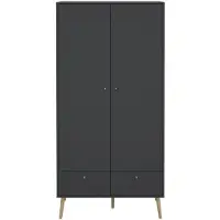 CALICOSY Bodo Kleiderschrank 200x99x58cm, 2 Türen, 2 Schubladen matte grau.