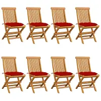 DKD Home Decor vidaXL Klappstühle mit roten Kissen, 8-teilig, Massivholz Teakholz
