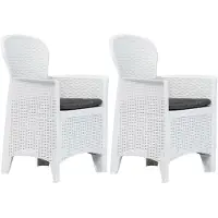 vidaXL Gartenstühle 2 Stk. mit Kissen Weiß Kunststoff Rattan-Optik