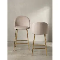 KADIMA DESIGN 2er Set Barhocker Samt Beige Hocker mit Lehne & goldenen Beinen, Küchenhocker Skandinavisch Stoff / Metall 110 kg, Design Barstuhl Tresenhocker, Bistrohocker Gepolstert