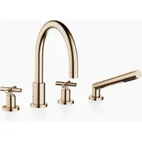 Dornbracht TARA Wannen-Vierlochbatterie für Wannenrand- bzw. Fliesenrandmontage, automatische Umstellung Wanne/Brause, Ausladung 220mm, 27512892-46, Farbe: Champagne gebürstet