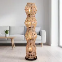 Licht-Erlebnisse Stehlampe Rattan Boho Metall Schwarz E27 H:111 cm Korb Stehleuchte Wohnzimmer