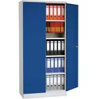 Proregal Flügeltürenschrank Badger | 4 Fachböden | Eurolock Griff Sockel | HxBxT 195x92x42 cm | Grau-Blau | Lackiert
