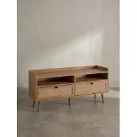 KADIMA DESIGN Lowboard 120x56x39 cm TV-Kommode mit Eiche-Nachbildung & Rattan, Design TV-Schrank Hoch mit Schubladen, Fernsehtisch Fernsehschrank Stauraum, Fernsehkommode Wohnzimmer