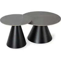 CALICOSY - Set aus 2 runden Couchtischen in Grau - LOUNA