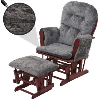 Mendler Relaxsessel HWC-C76, Schaukelstuhl Schwingstuhl mit Hocker Stoff Chenille (465g/m²) dunkelgrau, Gestell dunkel