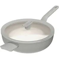 Berghoff Leo Wokpfanne rund 32 cm, Aluminium aus recyceltem Material, Keramik-Antihaftbeschichtung, Induktion, mit Glasdeckel, grau, Cool-Touch-Griffe