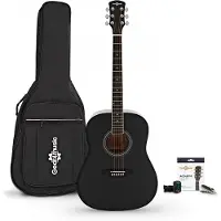 Gear4Music Dreadnought-Akustikgitarre für Linkshänder mit Zubehörset von Schwarz