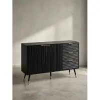 KADIMA DESIGN Sideboard 120x80x40 cm Anrichte Schwarz mit Eiche-Nachbildung, Kommode mit Türen und Schubladen, Kommodenschrank Flurschrank Modern, Standschrank Wohnzimmer Metallbeine